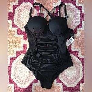 Torrid Black One Piece Black Low Coverage Push Up Swimsuit Size 0-C/D